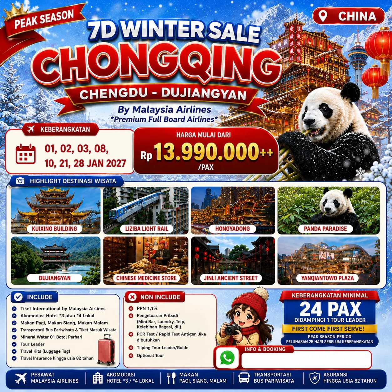 7 Days Winter Sale: Chongqing, Chengdu & Dujiangyan